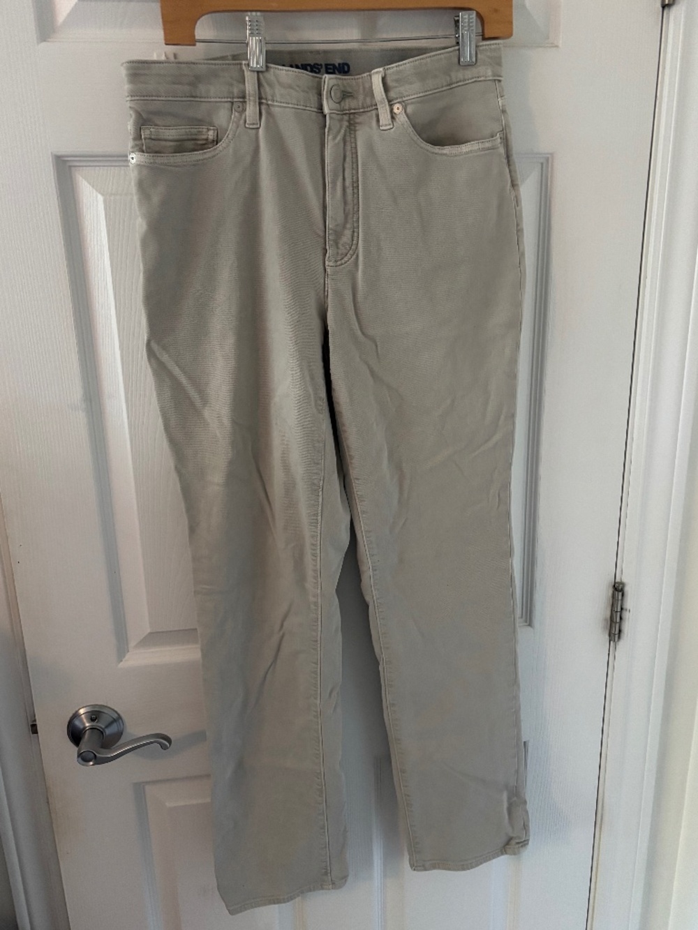 Lands' End Women's Size 12 Beige Straight Leg Stretch Chino Pants Neutral Casual